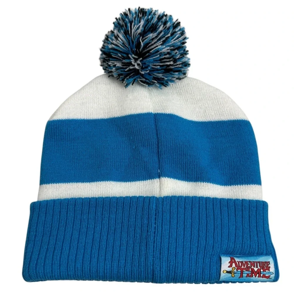 Adventure Time Finn Cartoon Network Kids Beanie Hat Blue White Pom‎ Pom
